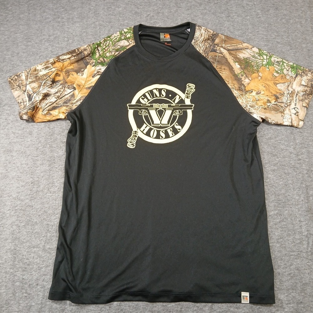 Russell Outdoors Guns‎ N Hoses Realtree Camo Raglan Shirt Mens XL Black RU151